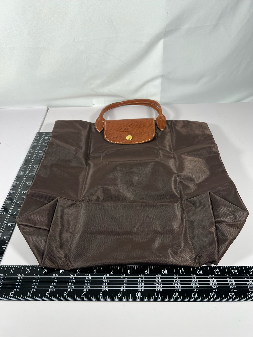 3091: Longchamp Le Pliage Brown Nylon Foldable Tote Bag Large - Picture 6 of 10